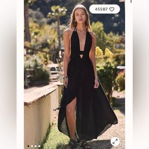 NWOT FP look into the sun halter black maxi dress.
